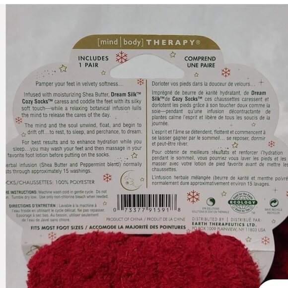 EARTH THERAPEUTICS DREAM SILK SHEA BUTTER MOISTURE COZY SOCKS-SANTA STYLE- OSFM - Picture 7 of 8